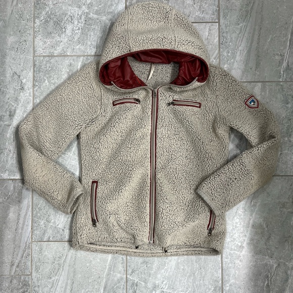 Kuhl Tan Teddy Bear Fleece Zip Up Jacket with Zip Pockets and Hood Size Medium - Picture 3 of 8